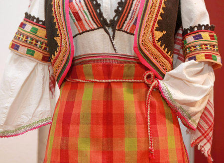 Authentic folk-style details of costumes from Bulgariaの写真素材