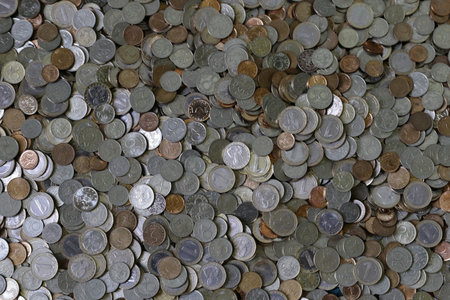 A large pile of assorted Bulgarian coins