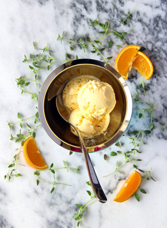 Orange  Thyme Ice Cream Bowlの写真素材