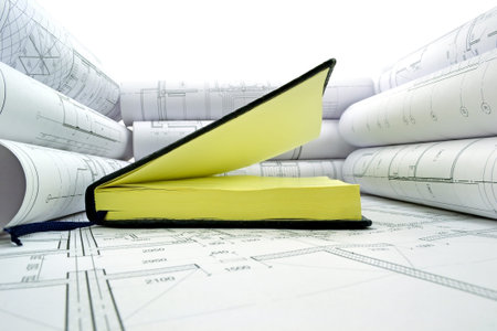 Image of the book and many of design drawingsの写真素材