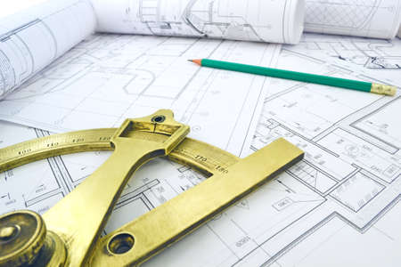 Image of several drawings for the project engineer jobsの写真素材