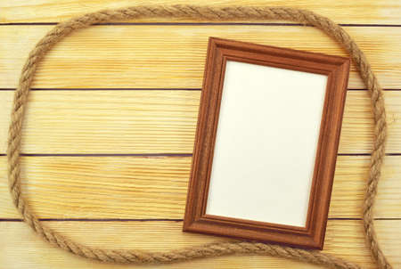 Photo frame on the background of wooden slatsの写真素材