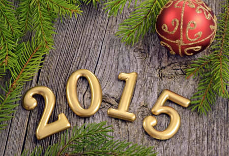 Preview New Year background with decorations and fir twigsの写真素材