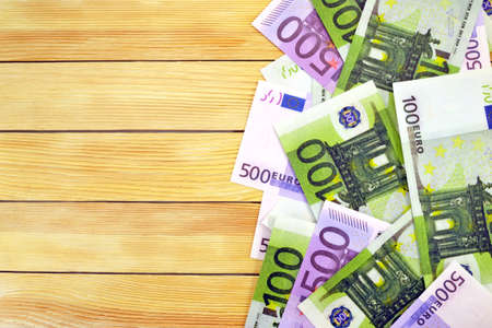 Euro money image on the background wooden boardsの写真素材