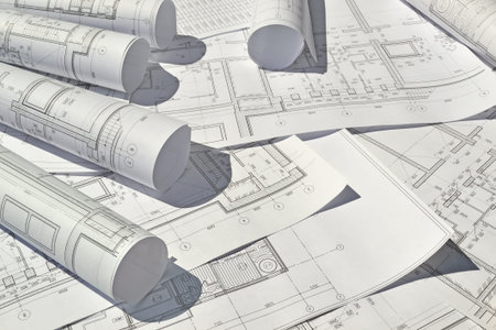 Image of several drawings for the project engineer jobsの写真素材