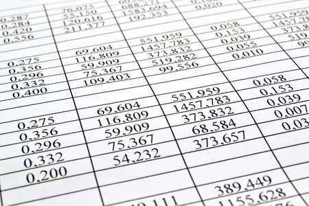 Background of the numbers in the table on a sheet of paper