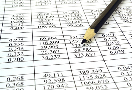 Background of the numbers in the table on a sheet of paper and pencil