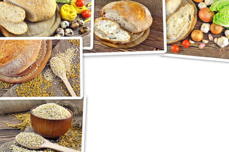Collage of photos of bread and grainsの写真素材