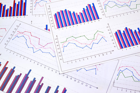 Photo diagrams and graphs on the paperの写真素材
