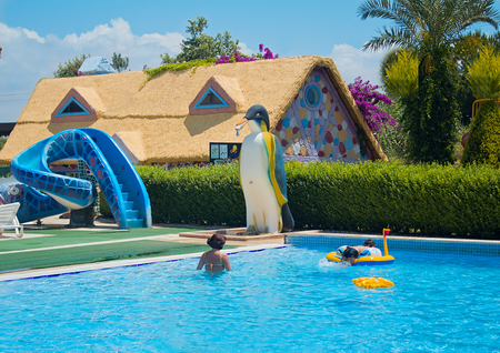 Convenient children's pool and water attractions in the resort, on the sea coastのeditorial素材