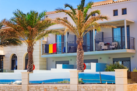 Small and intimate resort with comfortable rooms and balconies. Located on the coast of the island of Crete, Greece.のeditorial素材