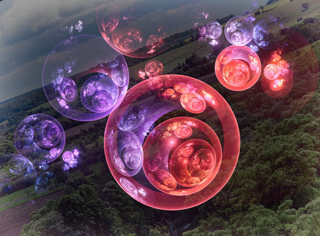 Fractal image: Glowing ghosts float above the ground.
