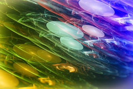 Fractal image: on a black background is a round glowing colored bulbs glowing inside.の写真素材