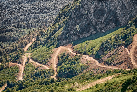 Mountain landscape: a winding road on the mountainside.