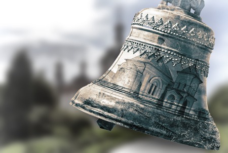 Double exposure: the bell and the Churchの写真素材