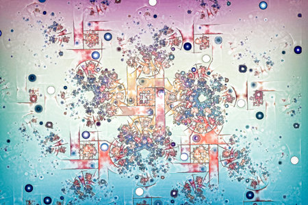 Abstract pattern in pastel colors with embossed pattern on delicate pink and blue background.