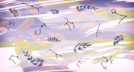 The abstract image of leaves and branches from trees is presented on the background in pastel...