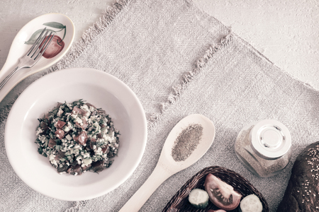 Light and tasty salad of middle Eastern cuisine Tabule , prepared from vegetables, herbs , bulgur cereals, seasoned with lemon juice and olive oil.の写真素材
