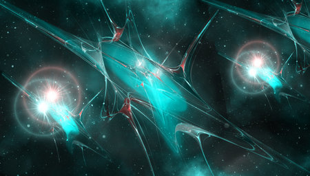 Abstract image with fancy pattern of bright colors and red circle in art Nouveau style.