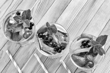 Homemade summer refreshing cocktail of fruits and berries.の写真素材