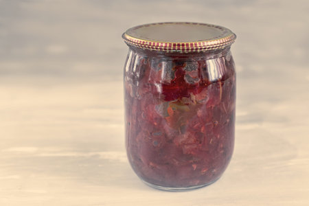 Home canning: canned beetroot with vegetables for borscht.