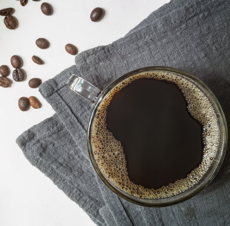 Black coffee in a Cup on the tableの写真素材