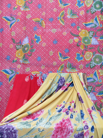 SERPONG, INDONESIA - March 25, 2018: Batik cloths on display at Pendopo handicraft marketplace.
