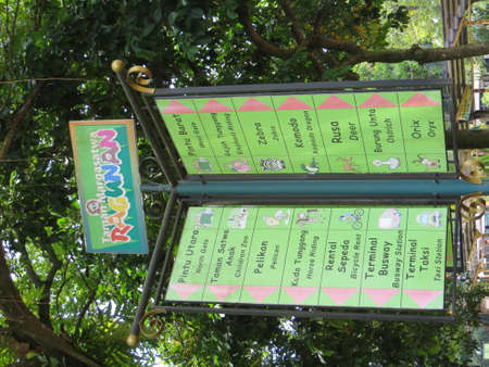 JAKARTA, INDONESIA - March 24, 2017: Signboard of direction at Ragunan Zoo.のeditorial素材