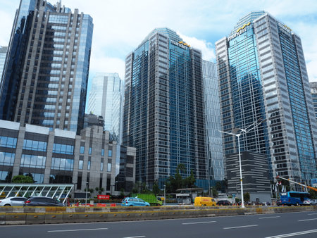 Jakarta, Indonesia - March 23, 2019 : Tall buildings in Sudirman Central Business District area.のeditorial素材