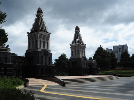 Jakarta, Indonesia - March 23, 2019 : Entrance gate of Gelora Bung Karno sports complex on Sudirman road.のeditorial素材