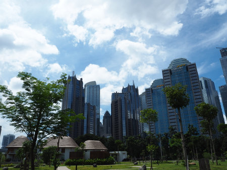 Jakarta, Indonesia - March 23, 2019 : City park of Gelora Bung Karno sports complex on Sudirman area.のeditorial素材
