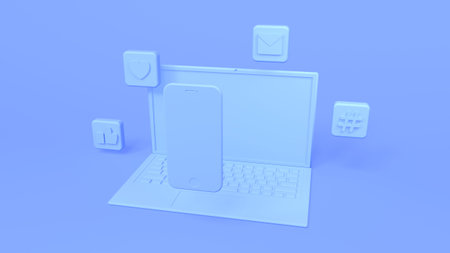 laptop icons and smartphone 3d render