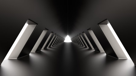 dark metal triangular tunnel 3dの写真素材