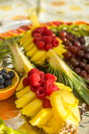 Homemade fruit plate of fresh fruitの写真素材
