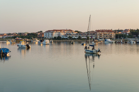 Golden hour at the sunsrise on the shore of Medulinの写真素材
