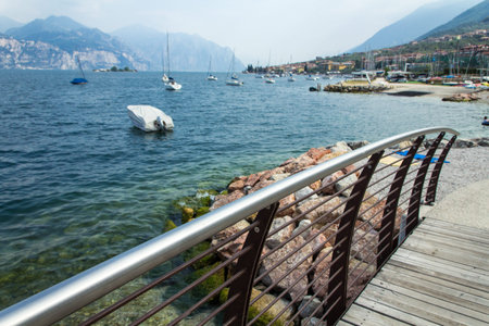 The yacht is at anchor off the coast ofの写真素材