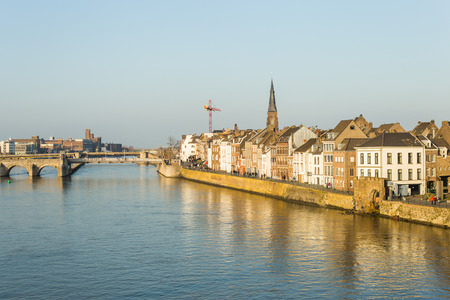 Beautiful views of the river and shore from the bridgeの写真素材