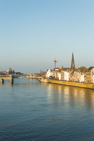 Beautiful views of the river and shore from the bridgeの写真素材