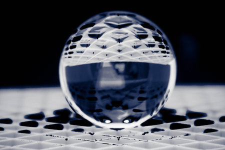 Glass ball photograph with different colors and patterns on white background