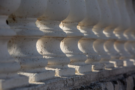 close-up row of columns made of white marble stone