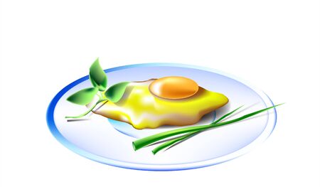 egg on white plate isolated on white backgroundのイラスト素材