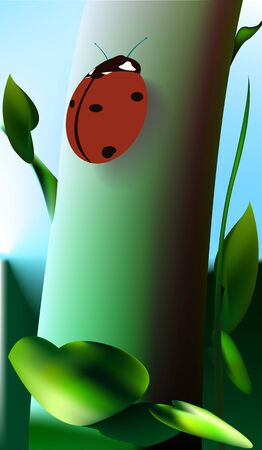An insect crawling on a beautiful green treeのイラスト素材