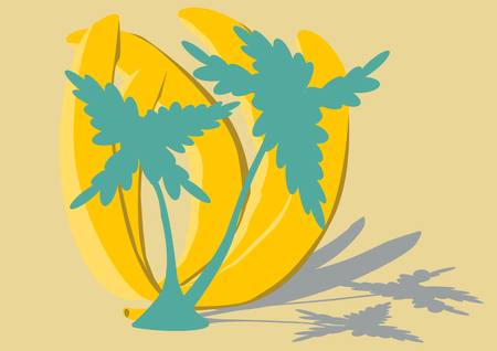 Banana trees on the background of large ripe bananas in the desertのイラスト素材