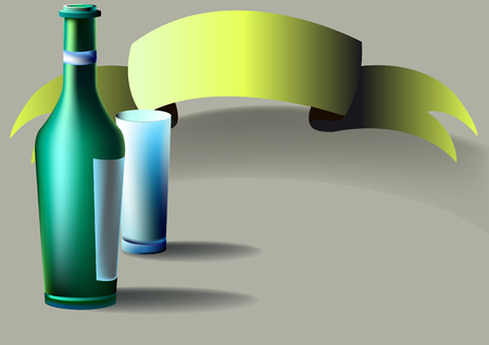 Bottle green, glass, advertising tape, label, bannerのイラスト素材