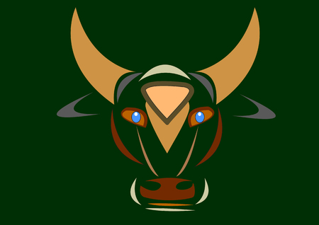 The head of a bull with golden horns and blue eyesのイラスト素材
