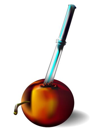 Nectarine ripe and juicy and the knife stuck in itのイラスト素材