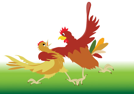 Rooster and chicken dancing tango in cartoon styleのイラスト素材