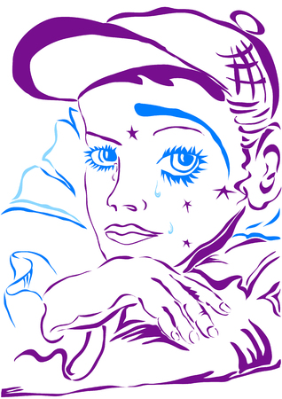 The clown, who grieves. Clown cheeks tears flow.のイラスト素材