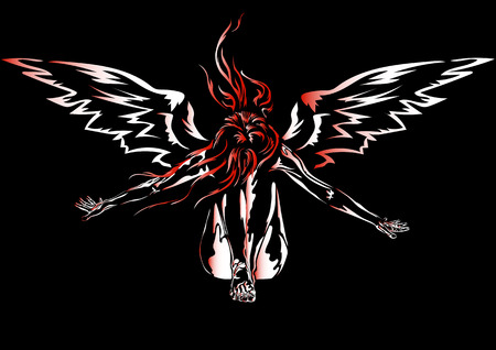 Woman -Angel. Angel with arms outstretched and wingsのイラスト素材