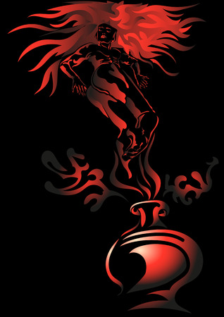 on a dark background of a  fabulous gin flies from an old jugのイラスト素材